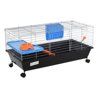 PawHut 89cm Small Animal Cage for Rabbit Ferret Guinea Pig w/ Food Dish Black