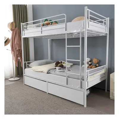 Twin Bunk Bed Single Loft Sleeper Bed Frame W/ Ladder Two Storage Drawers