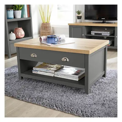 Coffee Table Drawer Dark Grey Oak Occasional Reception Table Metal Handles