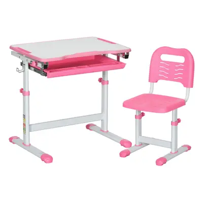 HOMCOM Kids Desk and Chair Set w/ Drawer, Pen Slot Hook - Pink