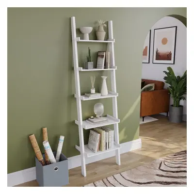 (White) York Tier Ladder Bookcase Leaning Shelving Unit