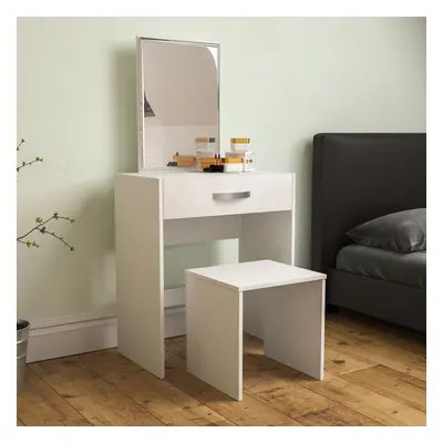 (White) Isla Drawer Dressing Table Stool Mirror Set