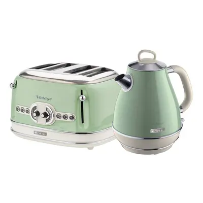 Ariete ARPK20 Retro Style Jug Kettle and Slice Toaster Set, Vintage Design - Green