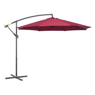 Outsunny 3(m) Garden Banana Parasol Cantilever Umbrella w/ Crank, Wine Red