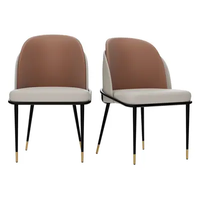 (Beige+Brown) Set Of Dining Kitchen Chairs High-End Leather