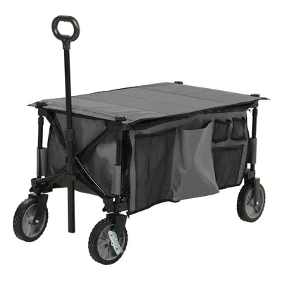 Outsunny Folding Wagon Garden Cart Collapsible Camping Trolley for Outdoor