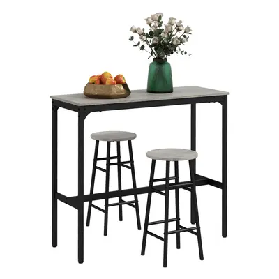 HOMCOM Piece Bar Set, Industrial Kitchen and Chair Set Grey