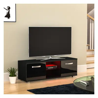 (Black) Cosmo Door LED TV Cabinet Stand Unit Shelf 120cm