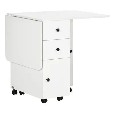 HOMCOM Folding Dining Table, Drop Leaf Table With Drawers White