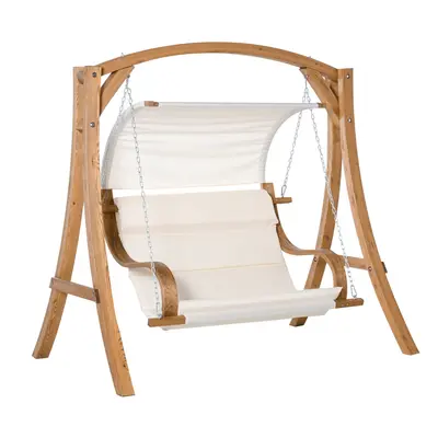 Outsunny Wooden Porch A-Frame Swing Chair w/ Canopy and Cushion, Patio