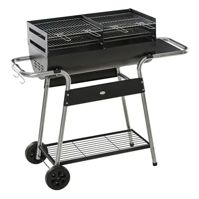 Outsunny Charcoal BBQ Grill with Double Grill, Table, Shelf and Wheels