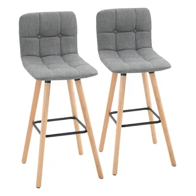 HOMCOM Bar stool Set of Armless Button-Tufted Counter Height Bar Chairs Grey