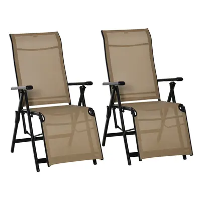 Outsunny Set Of Outdoor Sun Recliner Loungers with Adjustable Footrest, Beige