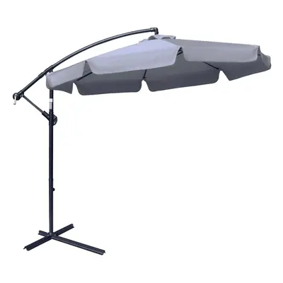 Outsunny 2.7m Garden Cantilever Banana Parasol Sun Shade w/ Crank, Dark Grey