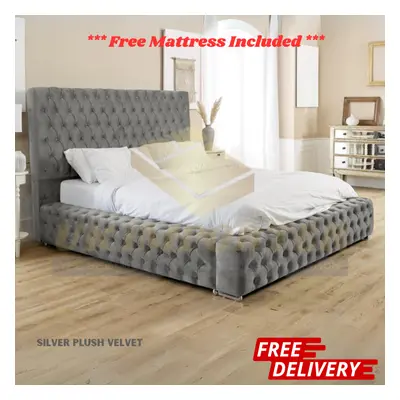 (Silver Plush, Super King 6ft (With Gas Lift)) Luxury Ambassador Bed Frame Park Lane Chesterfiel