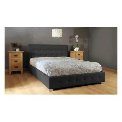 (5ft Kingsize, Black) Reuben Fabric Ottoman Storage Bed with Charlotte Mattress