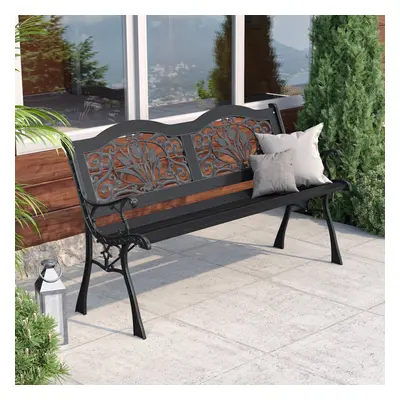 Black Garden Bench Patio Park Leisure Long Chair