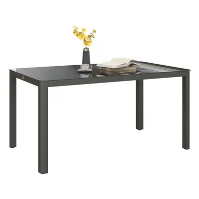 Outsunny Outdoor Dining Table for with Glass Top, Aluminium Frame, Grey