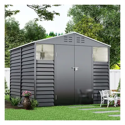 8 x 8.5 ft Apex Metal Garden Storage Shed Outdoor Tool Storage House Double Door with Windows, C