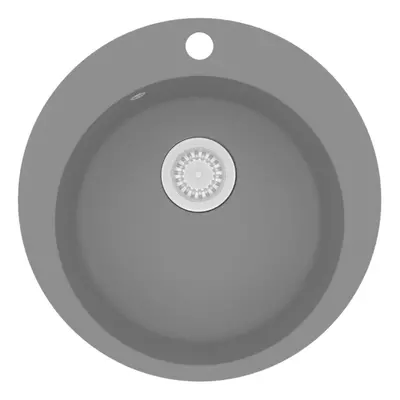 vidaXL Granite Kitchen Sink Single Basin Round Grey Overmount Basket Strainer