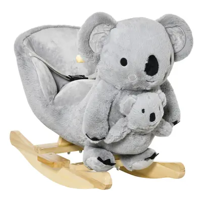 HOMCOM Kids Plush Ride-On Rocking Horse Koala-shaped Toy w/ Gloved