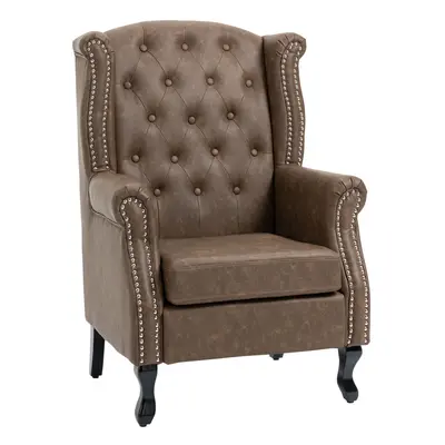 HOMCOM Chesterfield-style Wing Back Armchair Tufted Accent Chair Brown