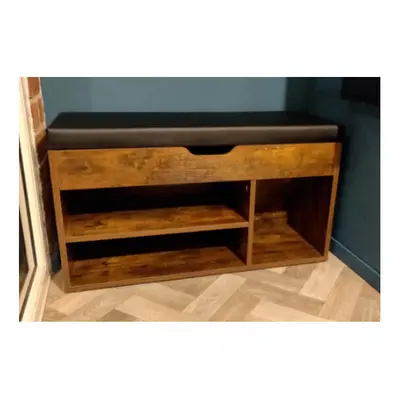 Rustic Shoe Bench Small Storage Cabinet Vintage Industrial Style Cushion Seat