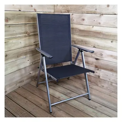 Multi Position High Back Reclining Garden / Outdoor Folding Chair in Black and Silver