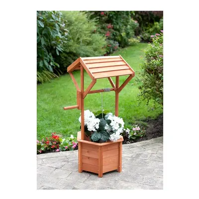 Wooden Wishing Well Planter Barrel Outdoor Flower Ornament Garden Deco