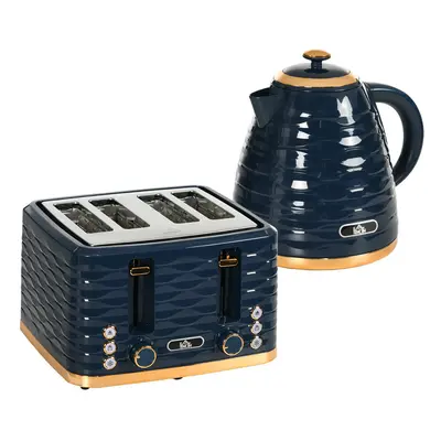 HOMCOM Kettle and Toaster Set 1.7L Rapid Boil Kettle & Slice Toaster Blue