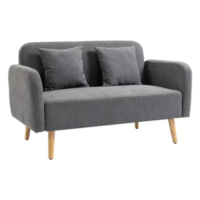 HOMCOM 2-Seat Loveseat Sofa Chenille Fabric Upholstered Couch Wood Legs, Grey