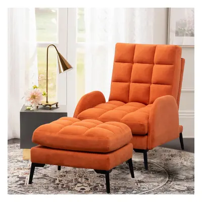 (Orange) Modern Recliner Armchair Lounge Chair w/ Footstool