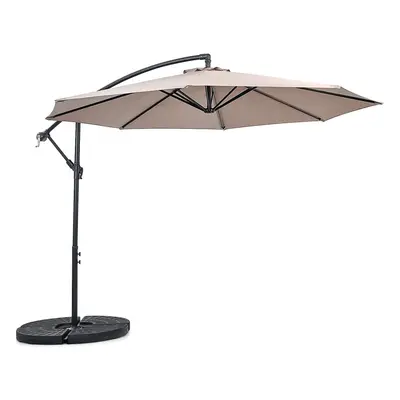 10 FT Garden Umbrella Ribs Backyard Cantilever W/ Base & Crank Brown