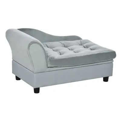 PawHut Pet Sofa Dog Chair Cat Couch w/ Storage, Cushion - Light Grey