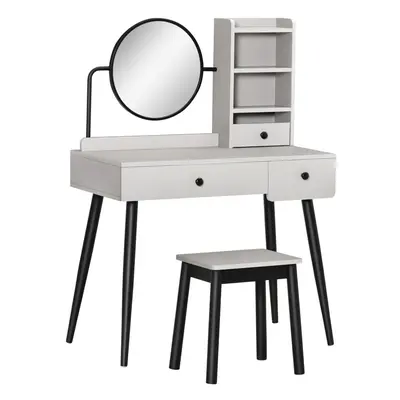 HOMCOM Dressing Table Set with Drawers, Storage shelves and Stool, Grey