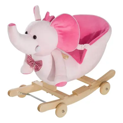 (Pink) Homcom Ride on Rocking Toy in Plush Elephant