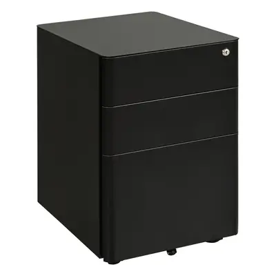 Vinsetto Drawer Metal Filing Cabinet Lockable Wheels Under Desk Black