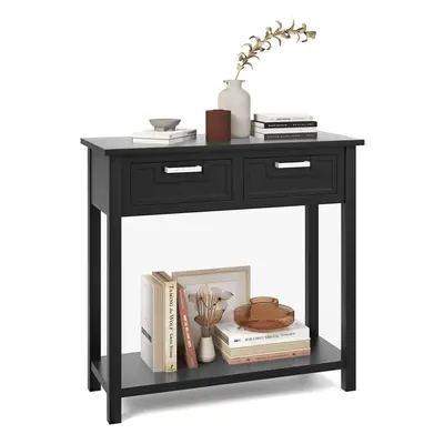 Retro Accent Console Table Narrow Entryway Table w/ Drawers Open Shelf