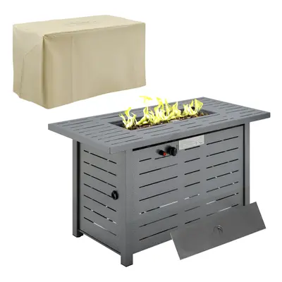 Outsunny Outdoor Gas Fire Pit Table Smokeless Firepit w/ Rain Cover, Lid, Grey