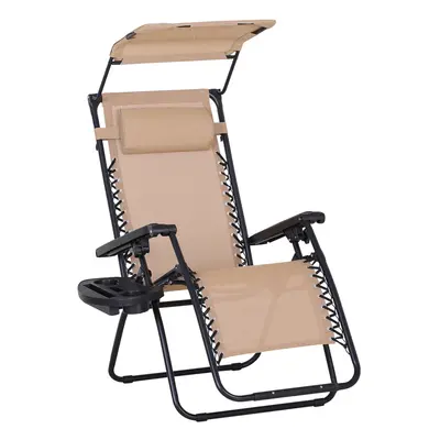 Outsunny Zero Gravity Chair Adjustable Patio Lounge w/ Cup Holder Beige