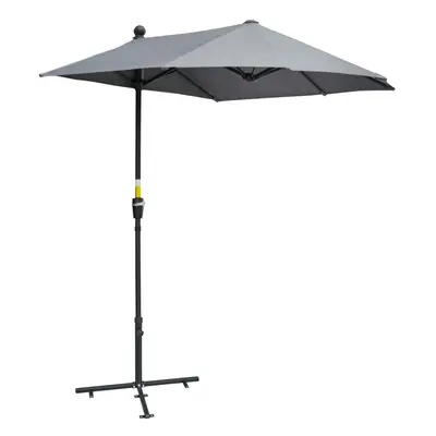 Outsunny 2m Half Garden Parasol Market Umbrella w/ Crank Handle, Base Dark Grey