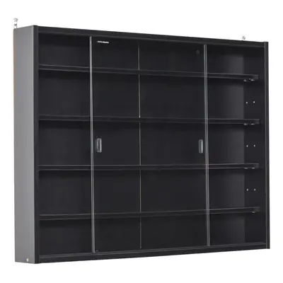 HOMCOM 5-Tier Wall Display Shelf Cabinet with Slide Doors Black