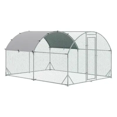 PawHut Walk-In Chicken Run Galvanised Chicken Coop w/ Cover 2.8 x 3.8 x 2m