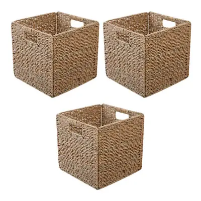 3X Woven Seagrass Farmhouse Organizer Basket Bin with Handles for Cabinets,Pantry,Bathroom,Laund