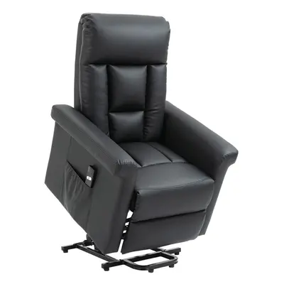 HOMCOM Power Lift Chair, PU Leather Electric Recliner with Side Pocket, Black