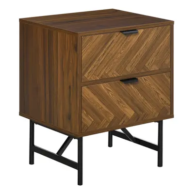 HOMCOM Two-Drawer Herringbone Bedside Table Home Cabinet Bedroom Storage Brown