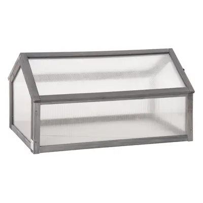 Outsunny Wooden Cold Frame Greenhouse Polycarbonate Grow House Grey