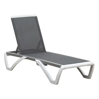 Outsunny Chaise Patio Lounge with 5-Level Adjustable Back Wheels Texteline Grey