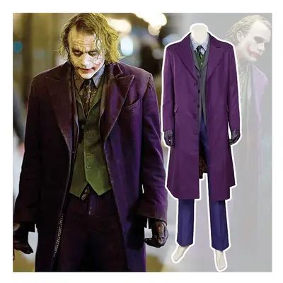 (XL?175-180?) Movie Joker Heath Ledger Costume Cosplay Knight Coat Shirt Vest Full Suit Adult Ou