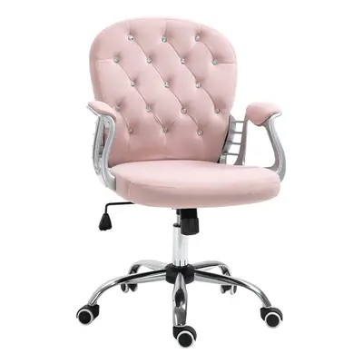 Vinsetto Office Chair Velour Diamond Tufted Padded Ergonomic Swivel Pink